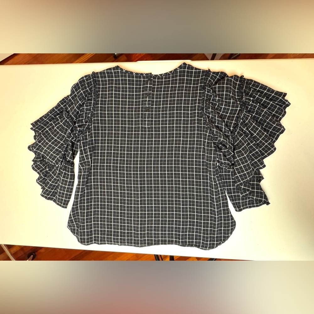 Loft Bell Sleeve Ruffle Plaid Top - Picture 9 of 9